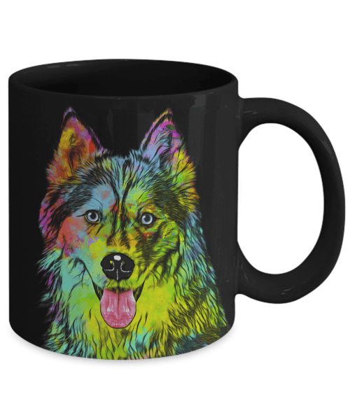 GORGEOUS POP ART HUSKY BLACK MUG - DESIGN ON BOTH SIDES