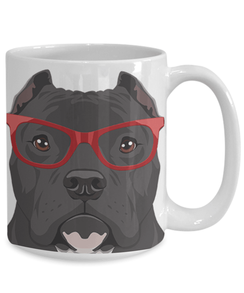 COOL CROPPED EARS HIPSTER PIT BULL MUG - 11-OZ. & 15-OZ. SIZES - FULL 365° WRAP DESIGN