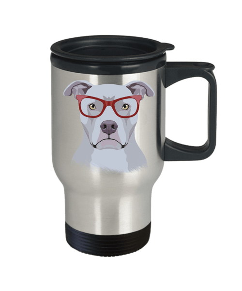 HIPSTER PIT BULL TRAVEL MUG - GREAT FOR HOT AND COLD BEVERAGES