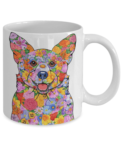 FABULOUS FLOWER CORGI WHITE MUG - DESIGN ON BOTH SIDES