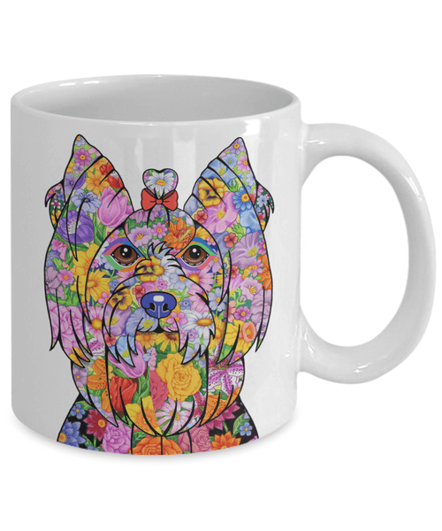 FABULOUS FLOWER YORKIE SHOWCUT WHITE MUG - DESIGN ON BOTH SIDES