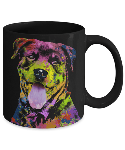 GORGEOUS POP ART ROTTWEILER BLACK MUG - DESIGN ON BOTH SIDES