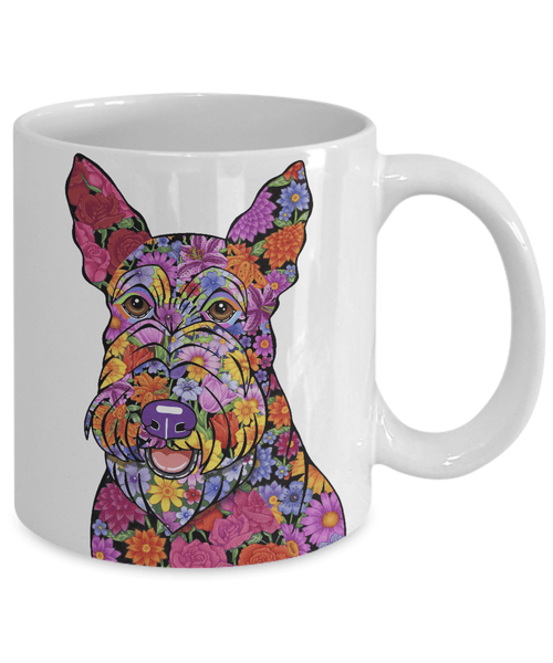 FABULOUS FLOWER SCOTTISH TERRIER WHITE MUG - DESIGN ON BOTH SIDES