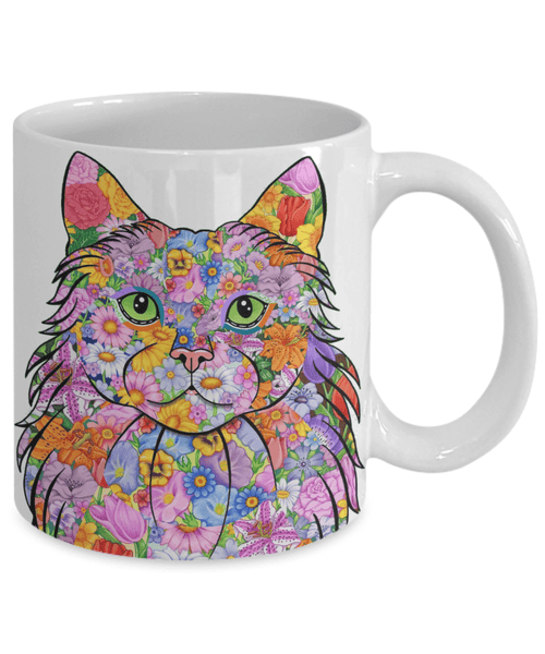 AWESOME FLOWER CAT MUG - LONG HAIRED CAT