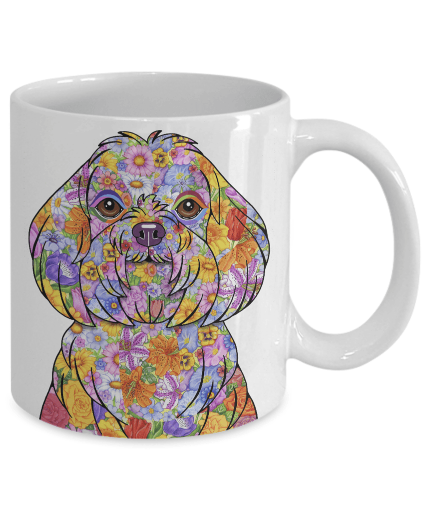 FABULOUS FLOWER MALTESE WHITE MUG - DESIGN ON BOTH SIDES