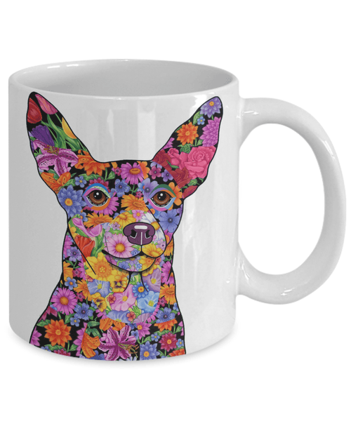 FABULOUS FLOWER MINIATURE PINSCHER WHITE MUG - DESIGN ON BOTH SIDES
