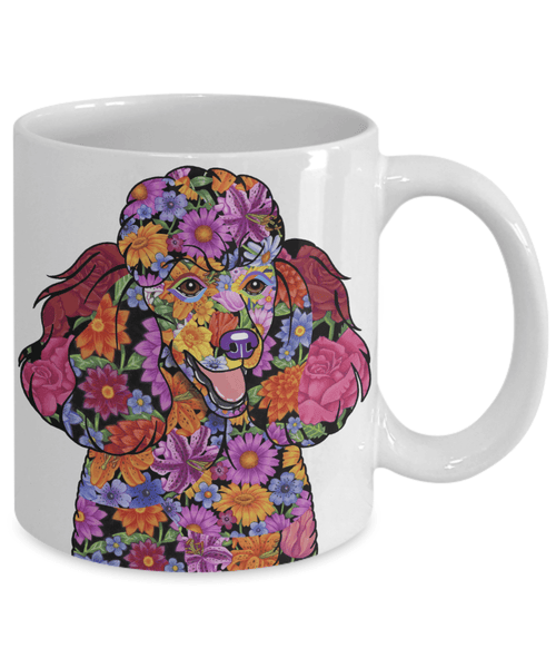 FABULOUS FLOWER BLACK POODLE WHITE MUG - DESIGN ON BOTH SIDES