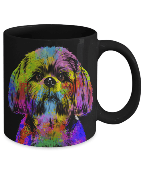 GORGEOUS POP ART SHIH TZU BLACK MUG - DESIGN ON BOTH SIDES