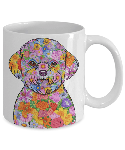 FABULOUS FLOWER BICHON FRISE WHITE MUG - DESIGN ON BOTH SIDES