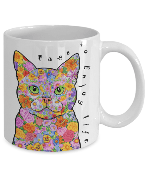 POP ART CAT MUG - "PAWS TO ENJOY LIFE"