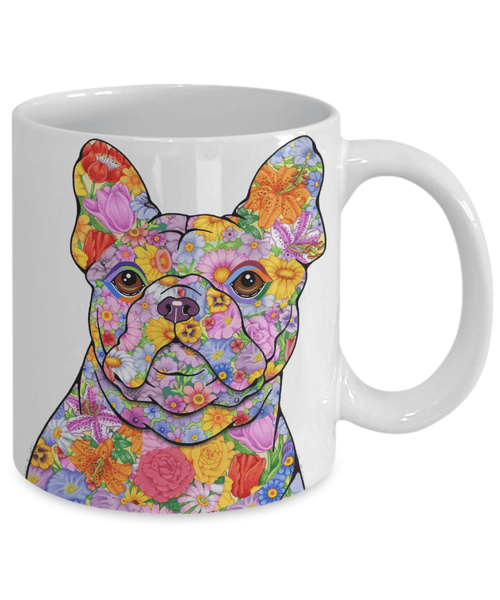 FABULOUS FLOWER FRENCH BULLDOG WHITE MUG - DESIGN ON BOTH SIDES