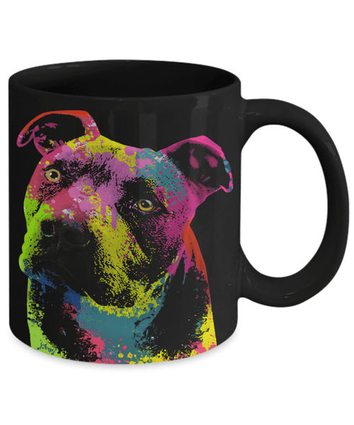 GORGEOUS POP ART PIT BULL BLACK MUG - DESIGN ON BOTH SIDES