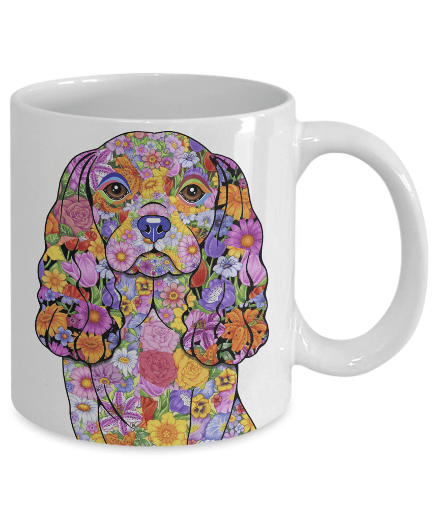 FABULOUS FLOWER CAVALIER KING CHARLES SPANIEL WHITE MUG - DESIGN ON BOTH SIDES