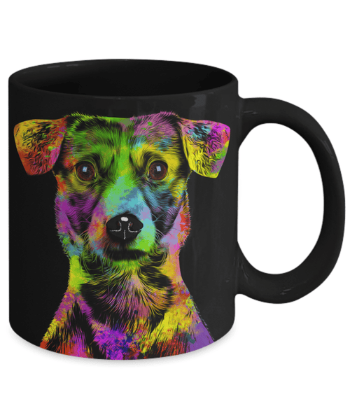 GORGEOUS POP ART JACK RUSSELL BLACK MUG - DESIGN ON BOTH SIDES