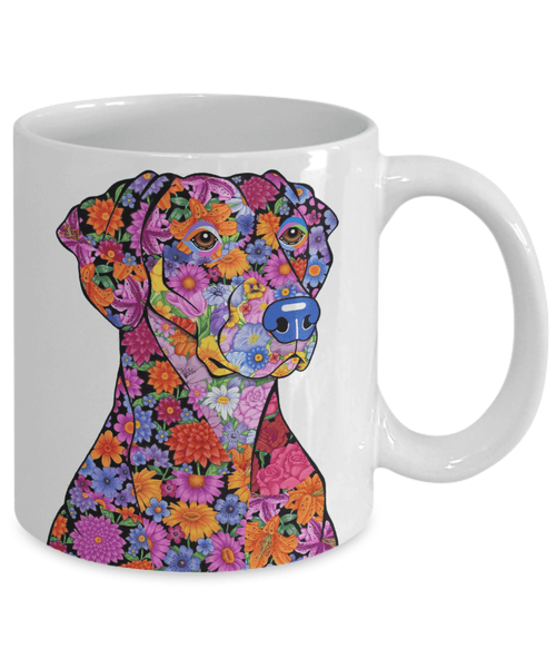 FABULOUS FLOWER DOBERMAN WHITE MUG - DESIGN ON BOTH SIDES