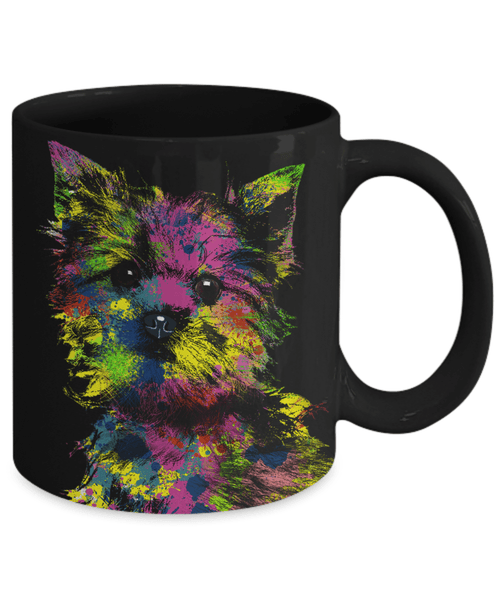 GORGEOUS POP ART YORKIE BLACK MUG - DESIGN ON BOTH SIDES