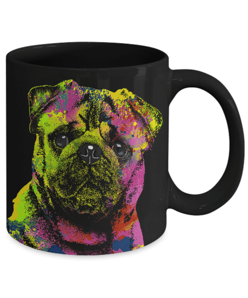 GORGEOUS POP ART PUG BLACK MUG - DESIGN ON BOTH SIDES