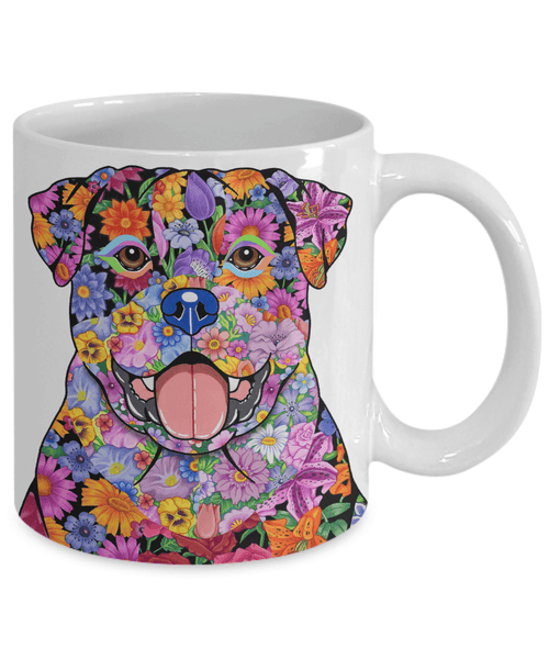 FABULOUS FLOWER ROTTWEILER WHITE MUG - DESIGN ON BOTH SIDES