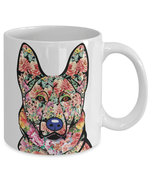 FABULOUS FLOWER GERMAN SHEPHERD WHITE MUG - DESIGN ON BOTH SIDES