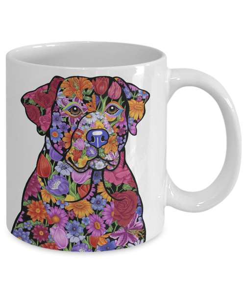 FABULOUS FLOWER LABRADOR RETRIEVER WHITE MUG - DESIGN ON BOTH SIDES