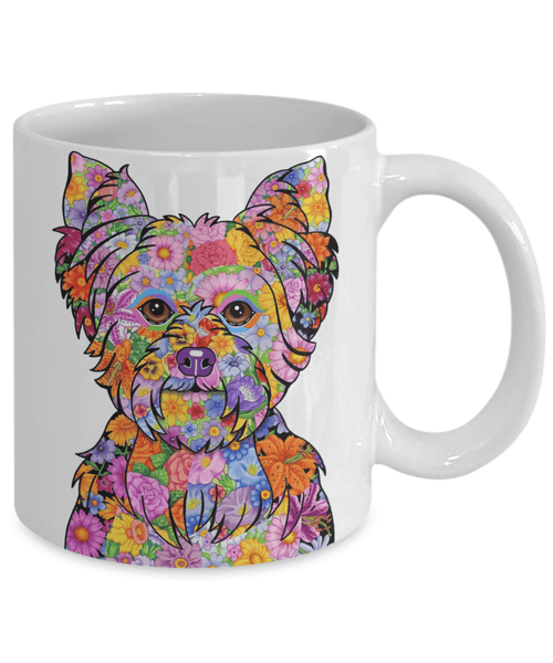 FABULOUS FLOWER YORKIE WHITE MUG - DESIGN ON BOTH SIDES