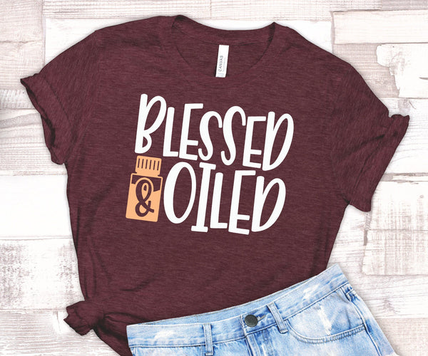 FUN BLESSED & OILED UNISEX TEES - UP TO 4XL - BEAUTIFUL HEATHER COLORS