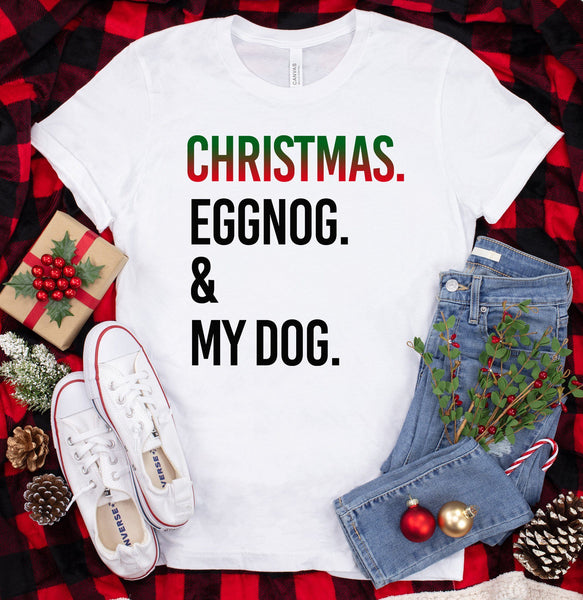 FUN CHRISTMAS EGGNOG & DOG BELLA CANVAS TEES - UP TO 4XL - 4 COLORS