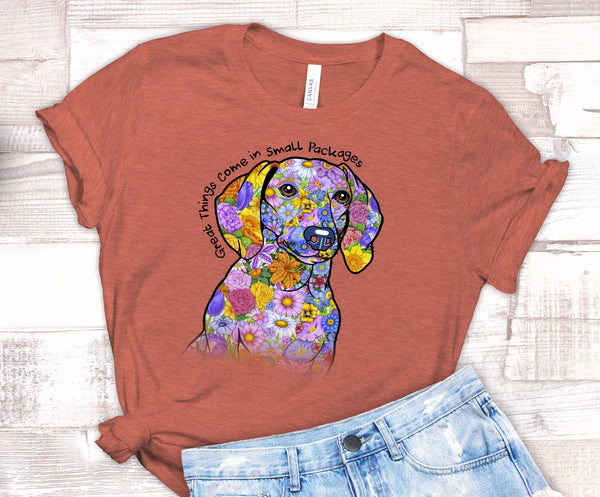 GREAT THINGS COME IN SMALL PACKAGES DACH UNISEX TEES - UP TO 4XL - BEAUTIFUL HEATHER COLORS
