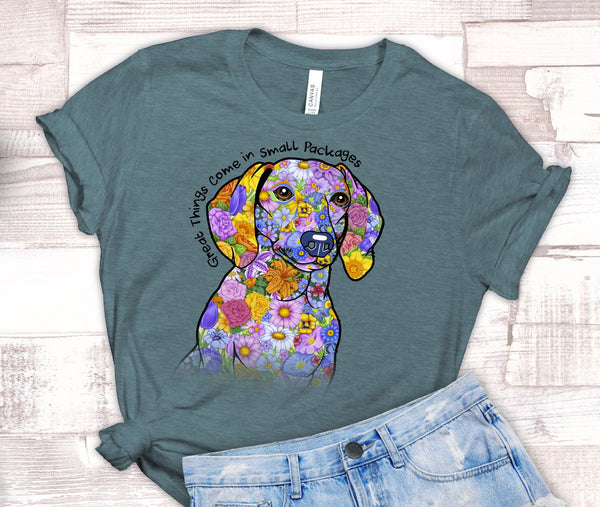 GREAT THINGS COME IN SMALL PACKAGES DACH UNISEX TEES - UP TO 4XL - BEAUTIFUL HEATHER COLORS