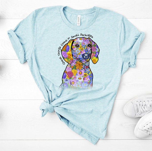 GREAT THINGS COME IN SMALL PACKAGES DACH UNISEX TEES - UP TO 4XL - BEAUTIFUL HEATHER COLORS