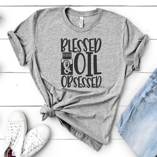 FUN BLESSED OIL OBSESSED UNISEX TEES - UP TO 4XL - BEAUTIFUL HEATHER COLORS