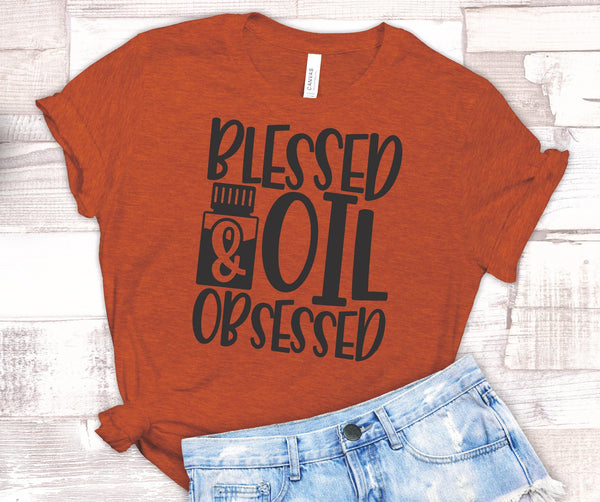 FUN BLESSED OIL OBSESSED UNISEX TEES - UP TO 4XL - BEAUTIFUL HEATHER COLORS