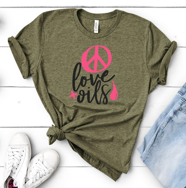 FUN PEACE LOVE OILS UNISEX TEES - UP TO 4XL - BEAUTIFUL HEATHER COLORS