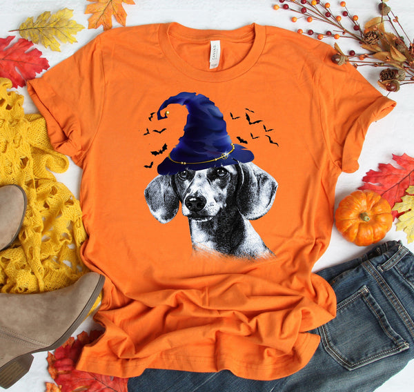 FUN HALLOWEEN DACHSHUND WIZARD HAT TEES - UP TO 4XL - 4 COLORS