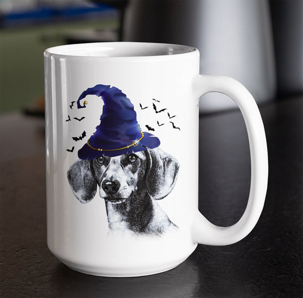 HALLOWEEN PIT BULL WIZARD HAT WHITE MUG - BIG 15 oz. size