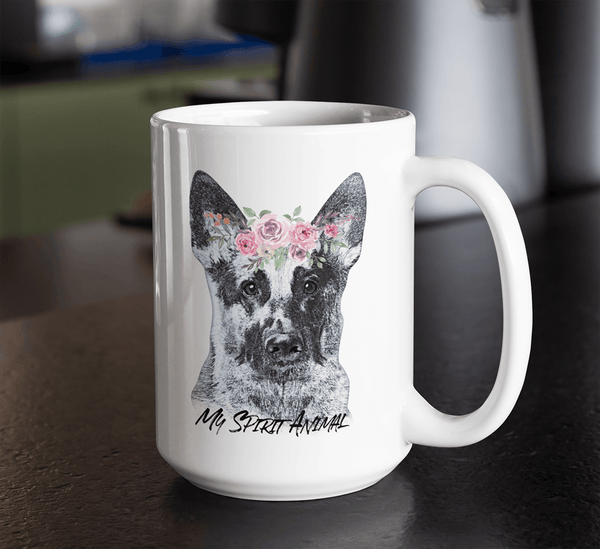 BEAUTIFUL GERMAN SHEPHERD SPIRIT ANIMAL WHITE MUG - BIG 15 oz. size