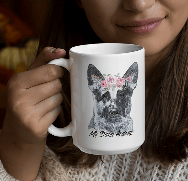 BEAUTIFUL GERMAN SHEPHERD SPIRIT ANIMAL WHITE MUG - BIG 15 oz. size
