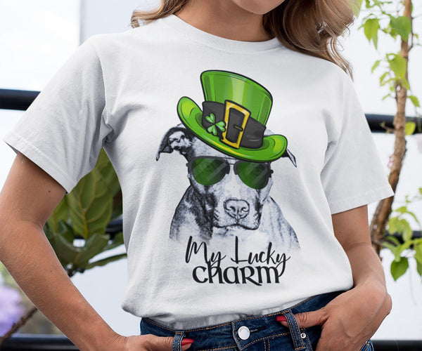 COOL LUCKY CHARM PIT BULL BELLA WHITE CANVAS TEES - SIZES TO 4XL