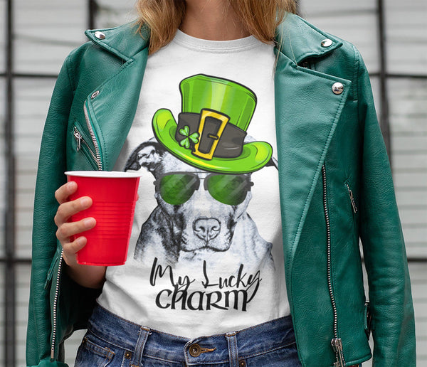COOL LUCKY CHARM PIT BULL BELLA WHITE CANVAS TEES - SIZES TO 4XL