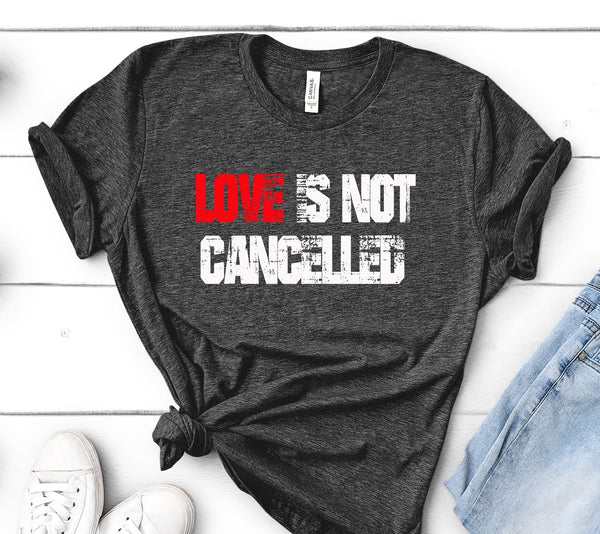 LOVE IS NOT CANCELLED BELLA CANVAS TEE - SIZES TO 3XL
