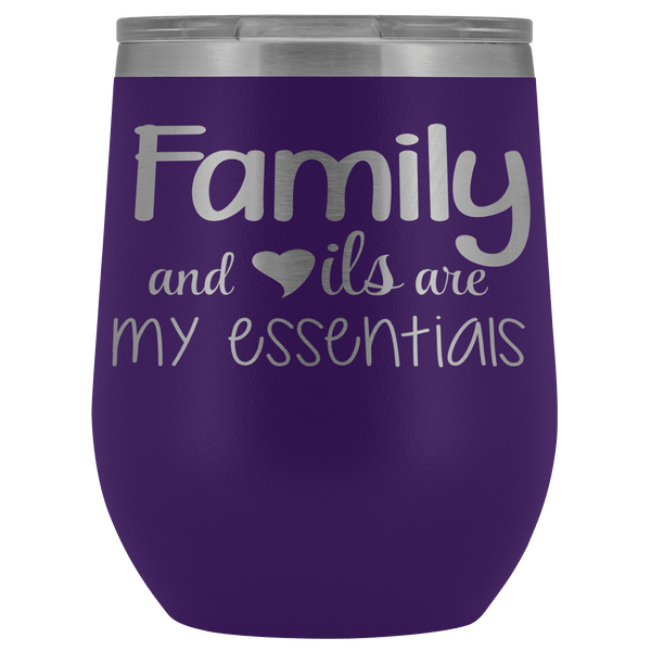 FAMILY & OILS WINE STAINLESS STEEL VACUUM WINE TUMBLER - 12 COLORS TO CHOOSE FROM