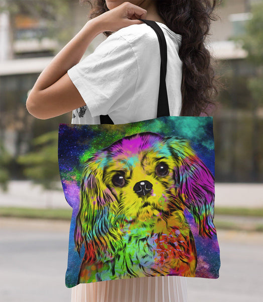 GORGEOUS POP ART CAVALIER KING CHARLES SPANIEL CANVAS TOTE - NEW BIGGER SIZE