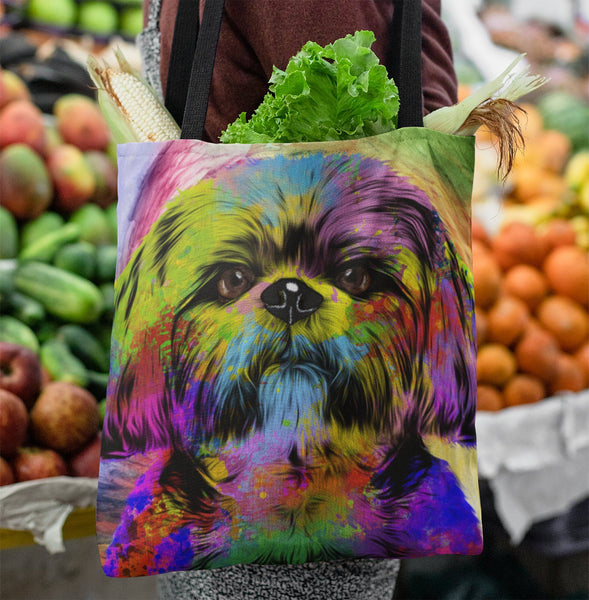 GORGEOUS POP ART SHIH TZU CANVAS TOTE - NEW BIGGER SIZE