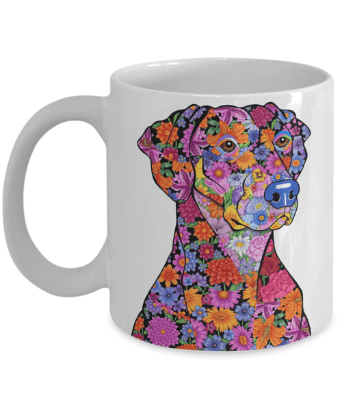 FABULOUS FLOWER DOBERMAN WHITE MUG - DESIGN ON BOTH SIDES