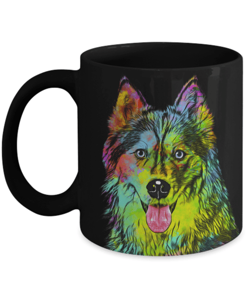 GORGEOUS POP ART HUSKY BLACK MUG - DESIGN ON BOTH SIDES