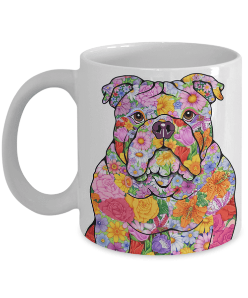 FABULOUS FLOWER BULLDOG WHITE MUG - DESIGN ON BOTH SIDES