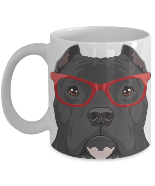COOL CROPPED EARS HIPSTER PIT BULL MUG - 11-OZ. & 15-OZ. SIZES - FULL 365° WRAP DESIGN