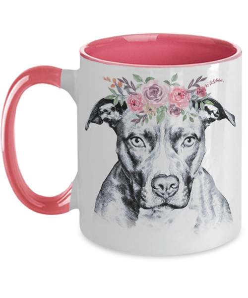 BEAUTIFUL BOHO PIT BULL TWO TONED MUG - BLACK OR PINK