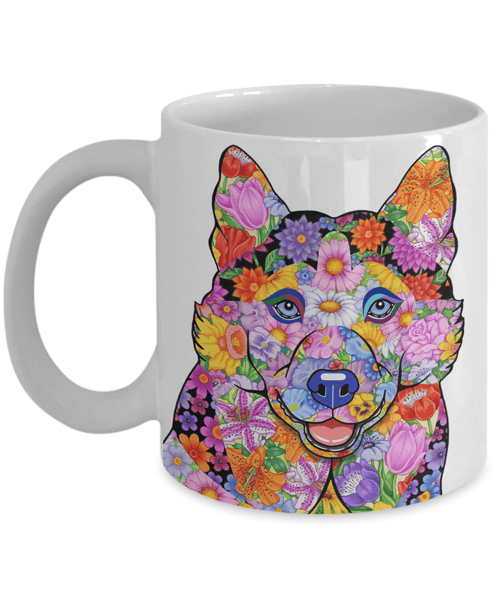 FABULOUS FLOWER HUSKY WHITE MUG - DESIGN ON BOTH SIDES