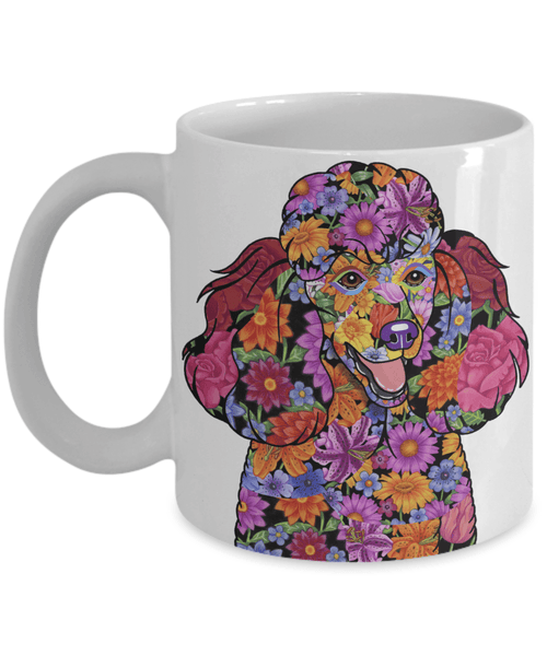 FABULOUS FLOWER BLACK POODLE WHITE MUG - DESIGN ON BOTH SIDES